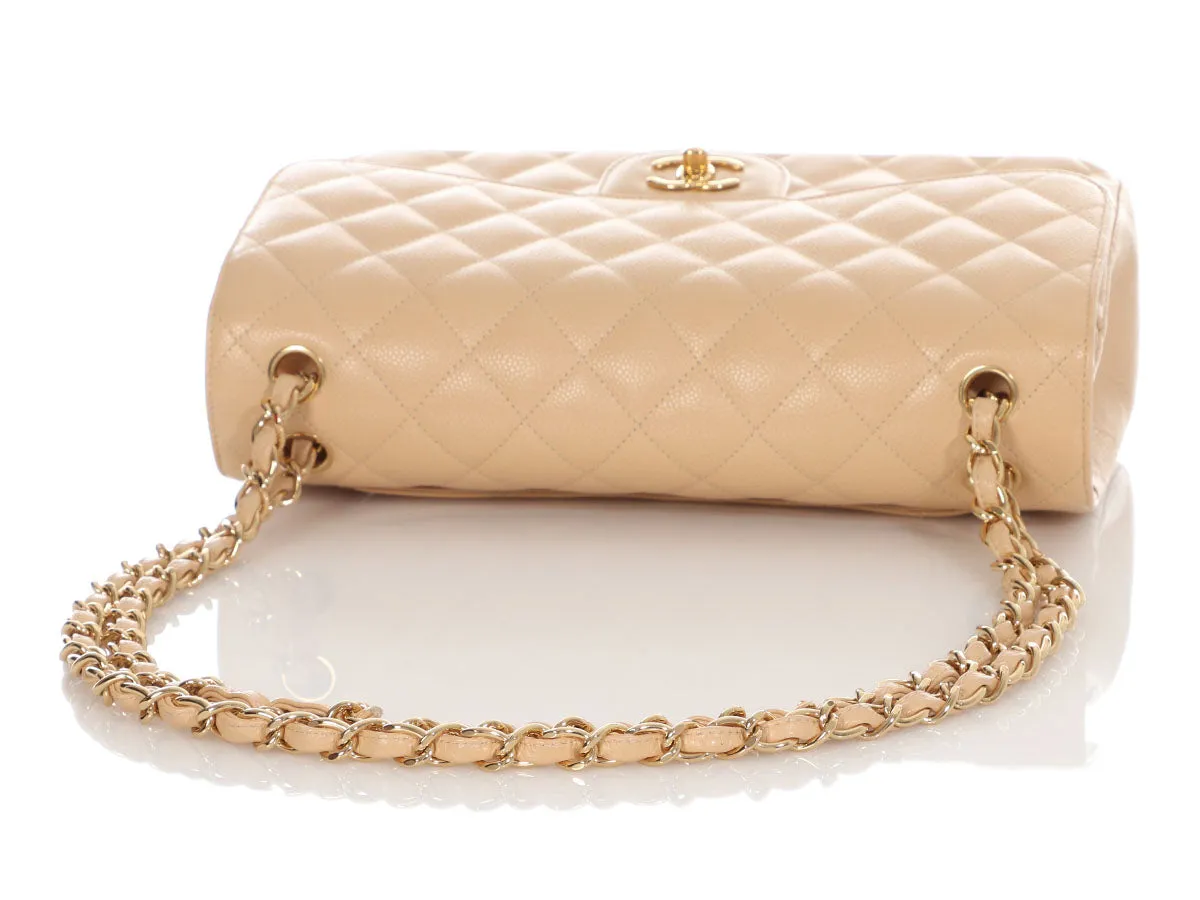 Chanel Jumbo Beige Clair Quilted Caviar Classic Double Flap