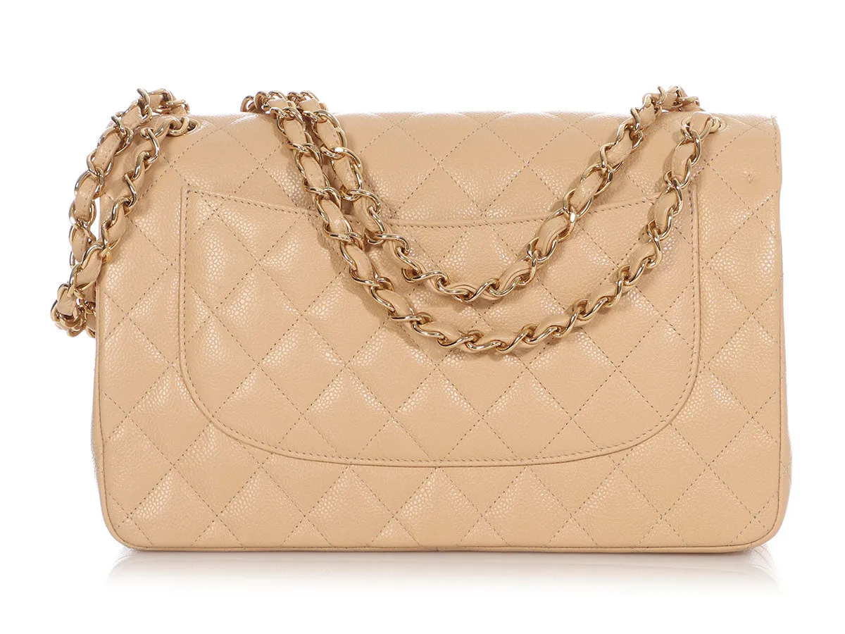 Chanel Jumbo Beige Clair Quilted Caviar Classic Double Flap