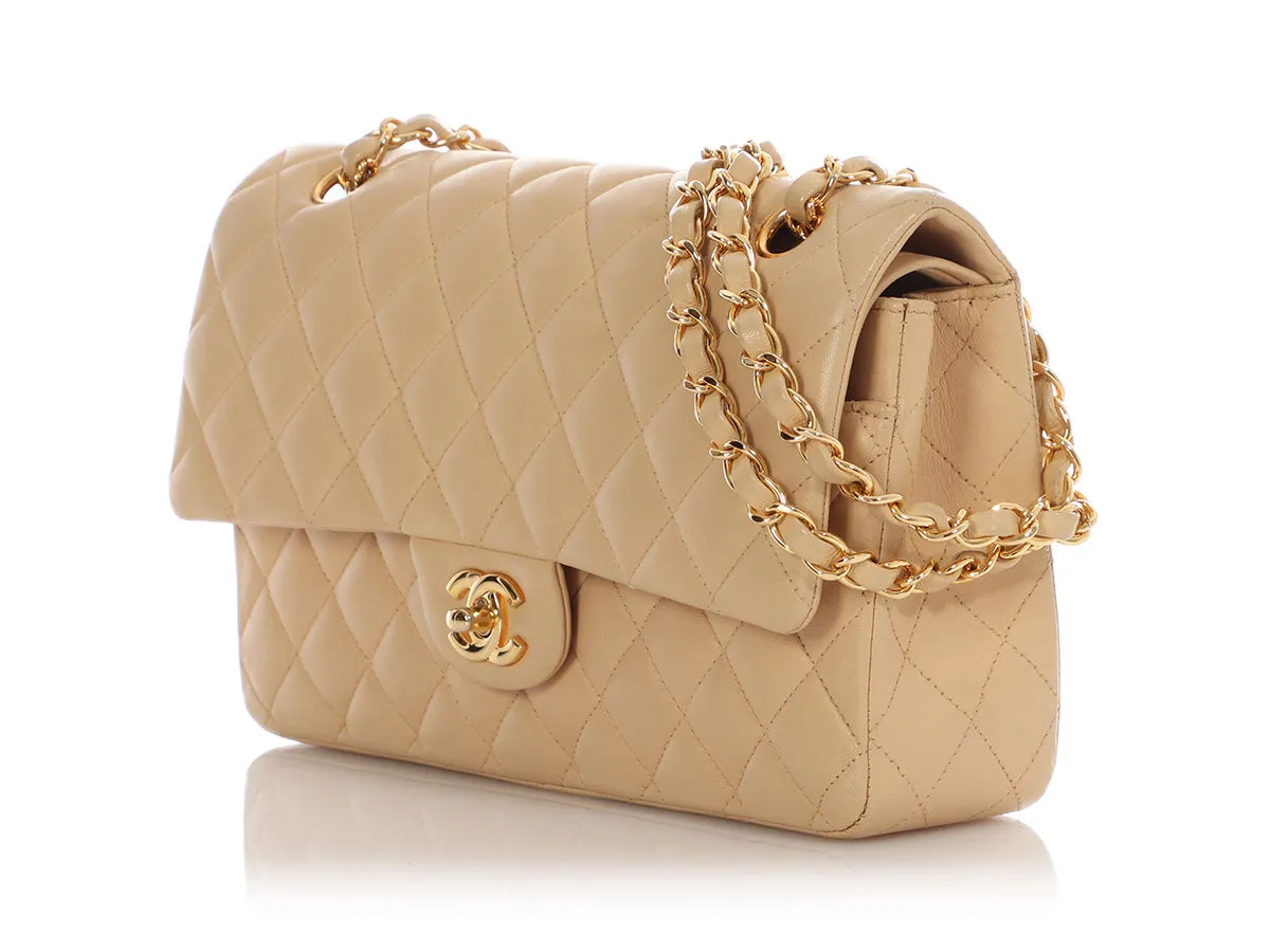 Chanel Medium/Large Beige Quilted Lambskin Classic Double Flap