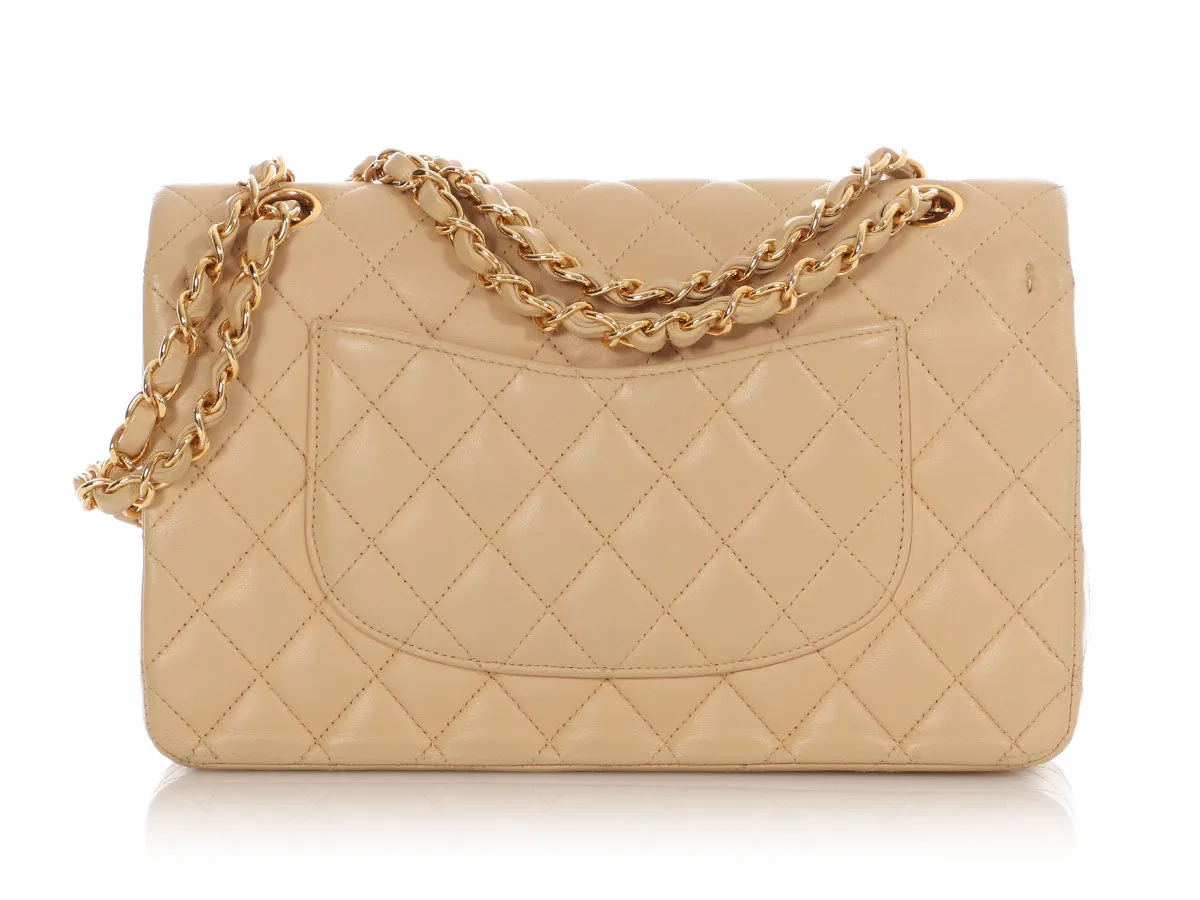 Chanel Medium/Large Beige Quilted Lambskin Classic Double Flap