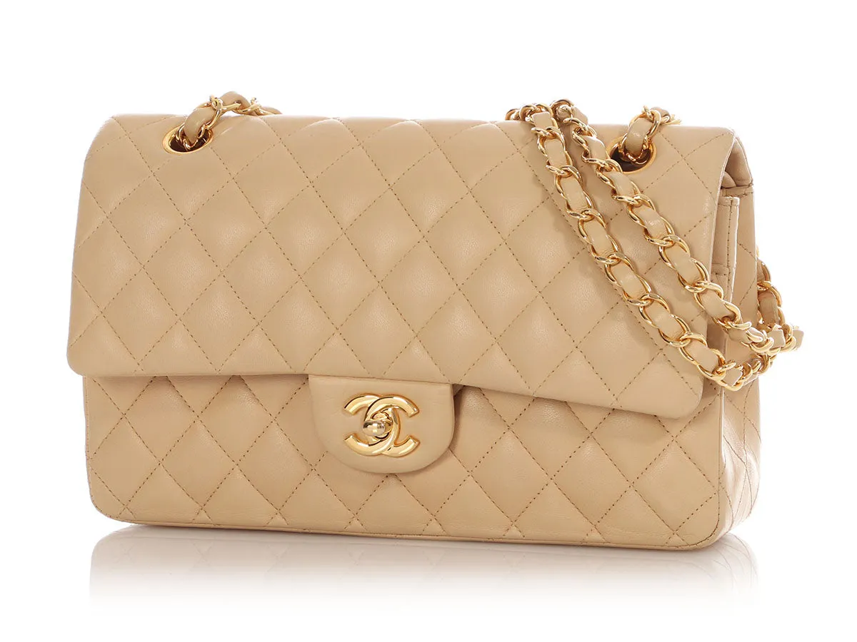 Chanel Medium/Large Beige Quilted Lambskin Classic Double Flap