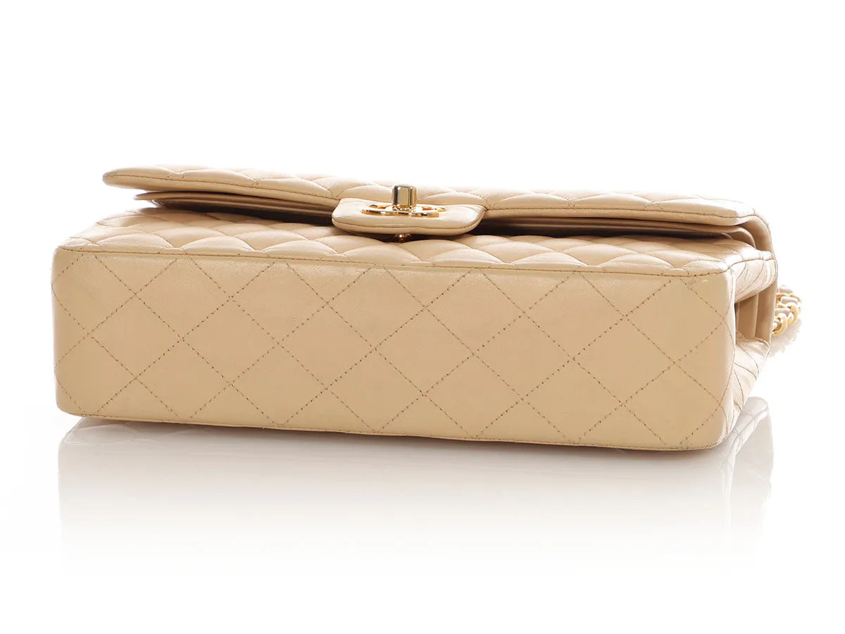 Chanel Medium/Large Beige Quilted Lambskin Classic Double Flap