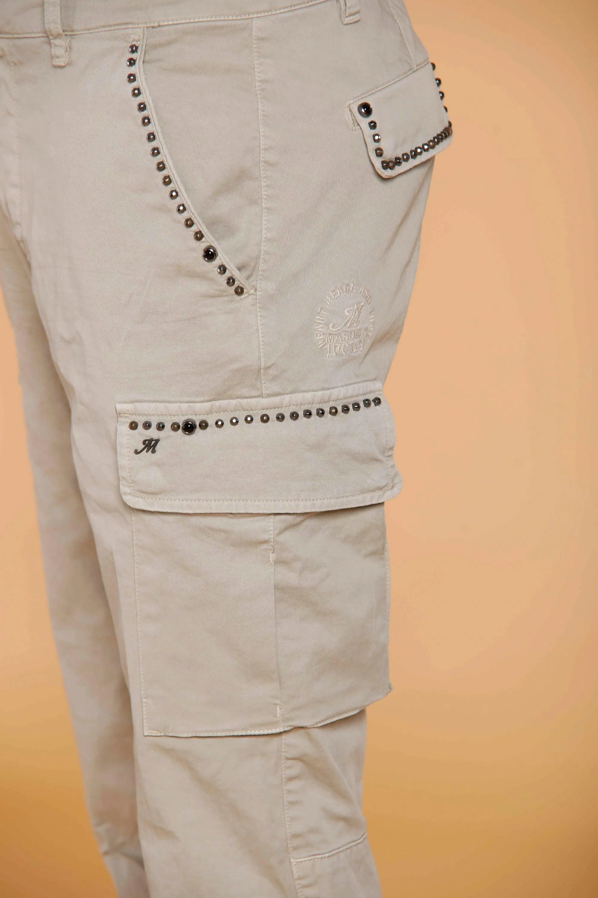 Chile man cargo pants in cotton with studs extra slim