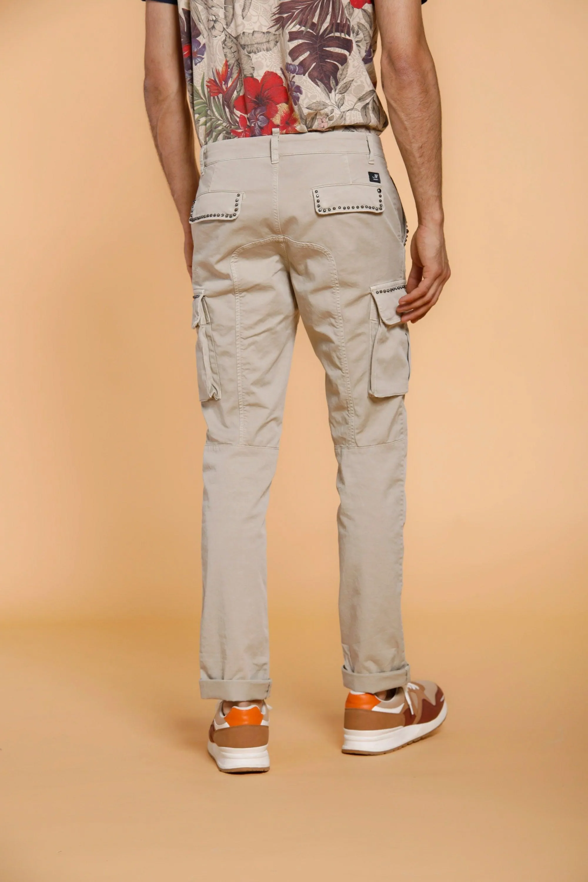 Chile man cargo pants in cotton with studs extra slim