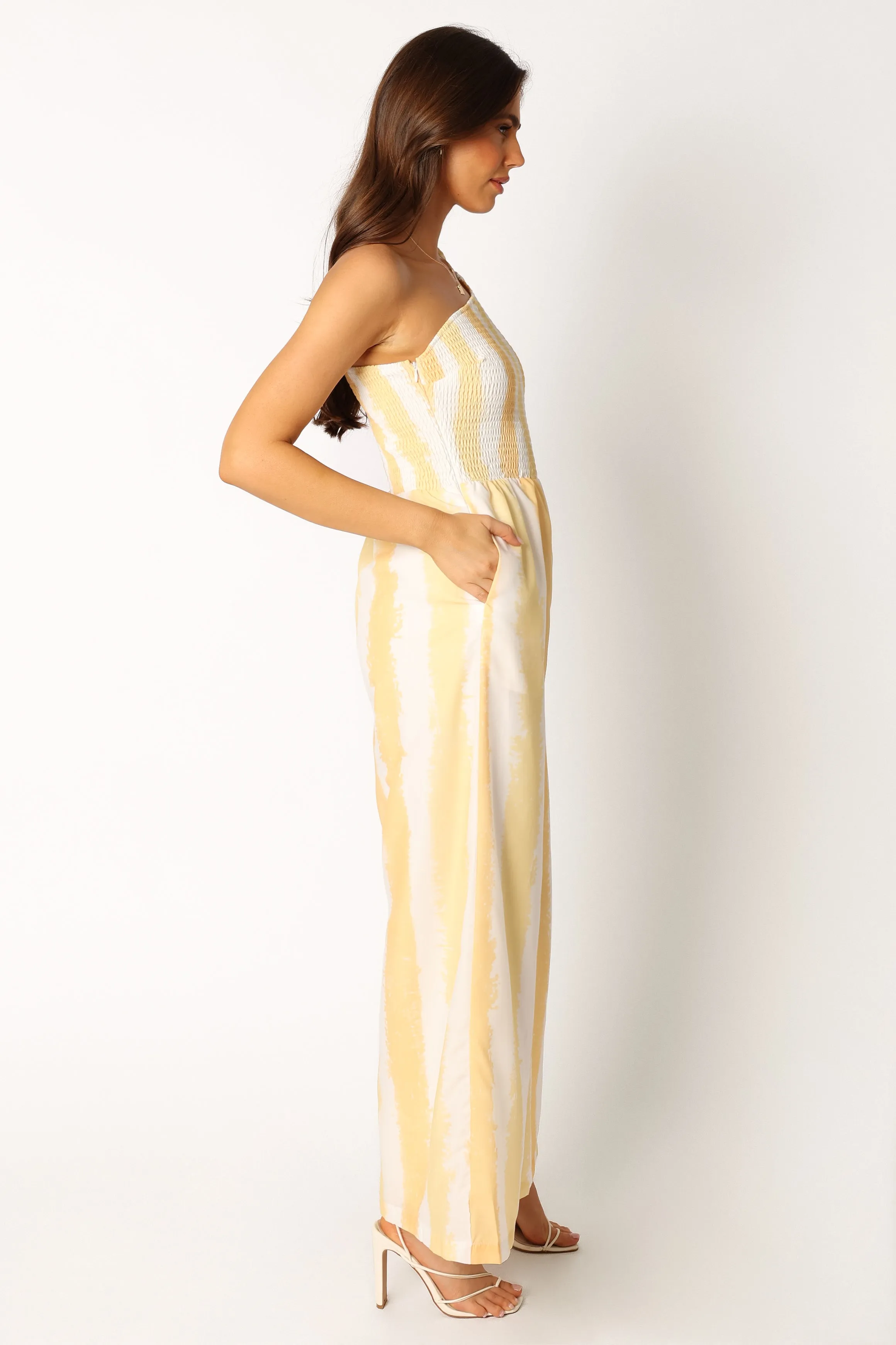 Coco One Shoulder Jumpsuit - Yellow Stripe