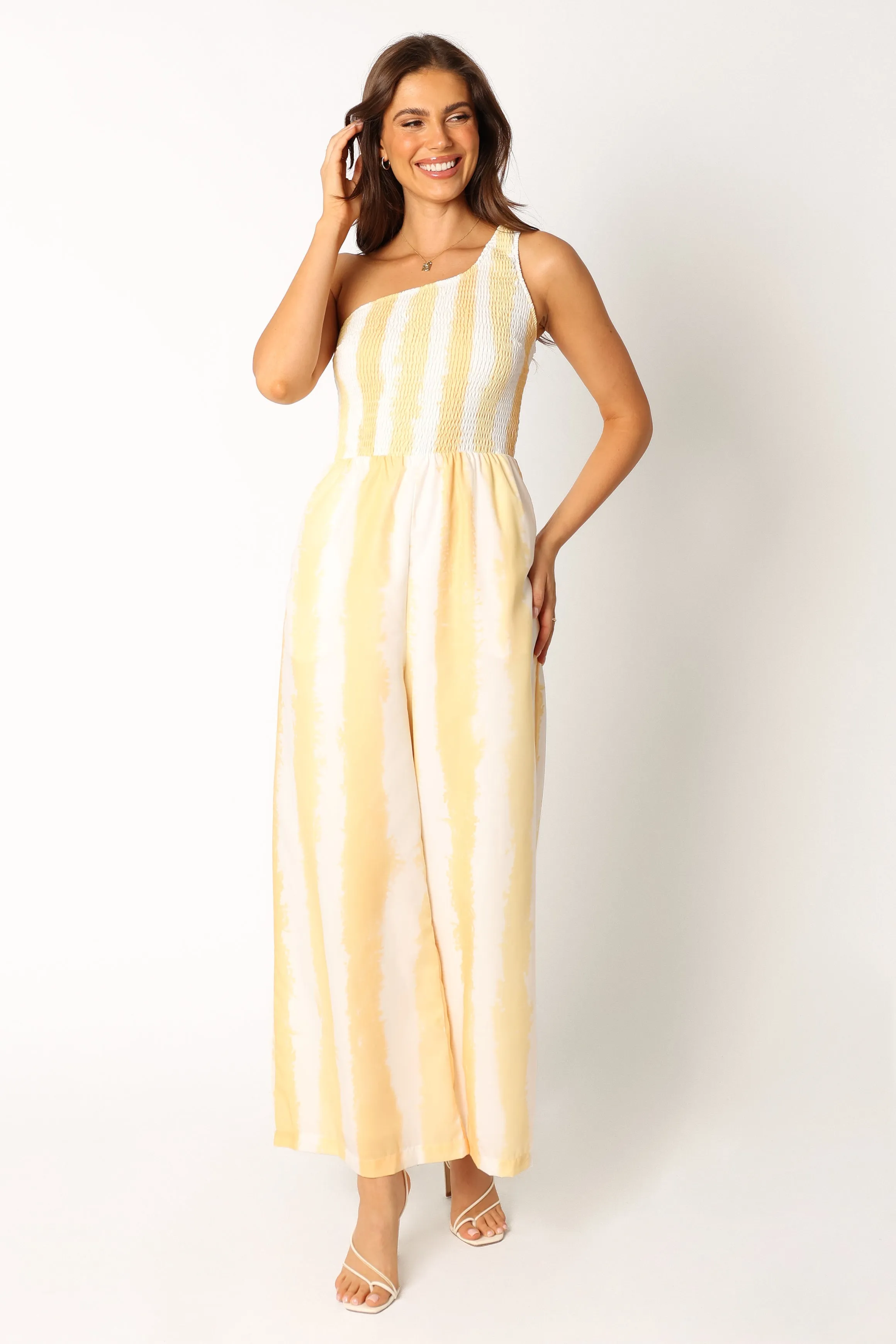 Coco One Shoulder Jumpsuit - Yellow Stripe