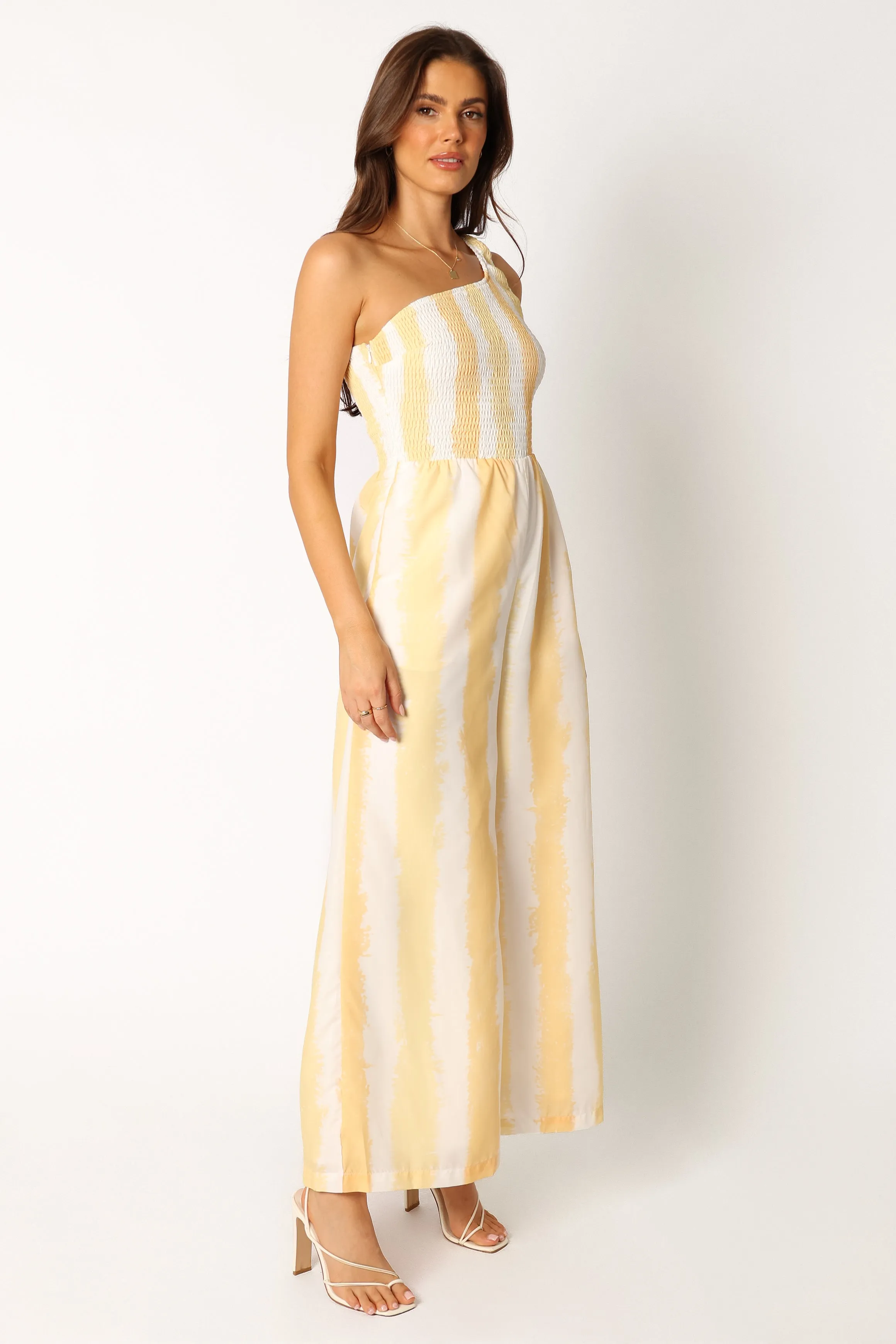 Coco One Shoulder Jumpsuit - Yellow Stripe