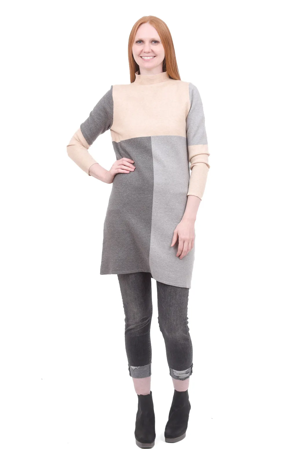 Color-Block Knit Dress, Beige