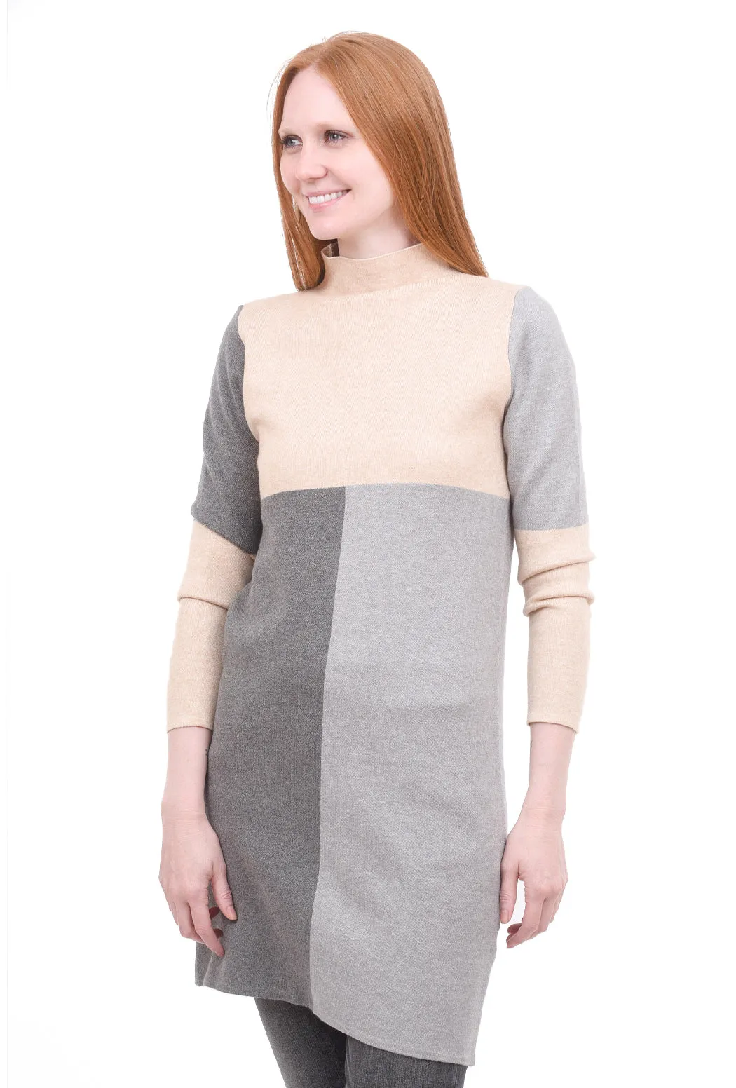 Color-Block Knit Dress, Beige