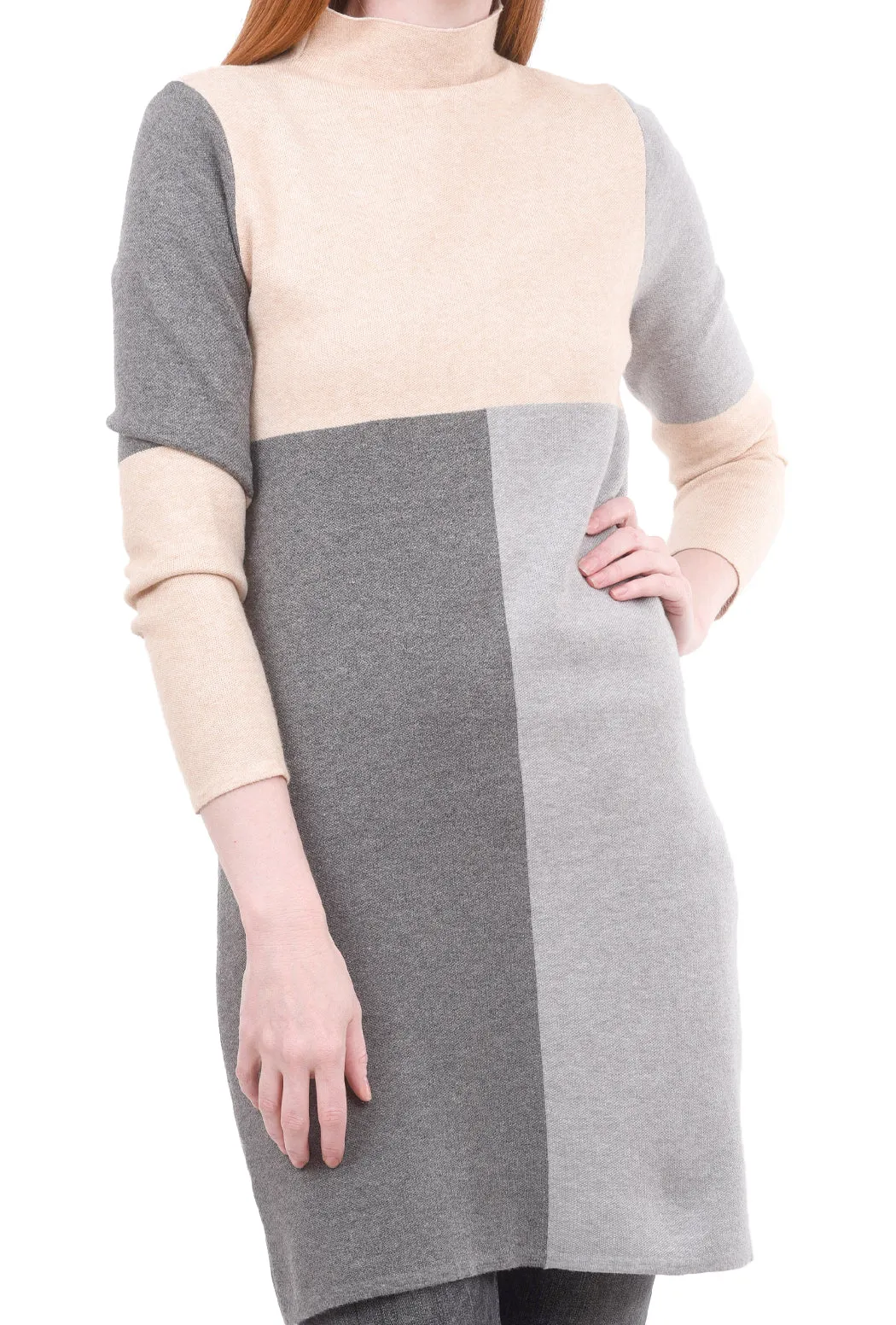 Color-Block Knit Dress, Beige