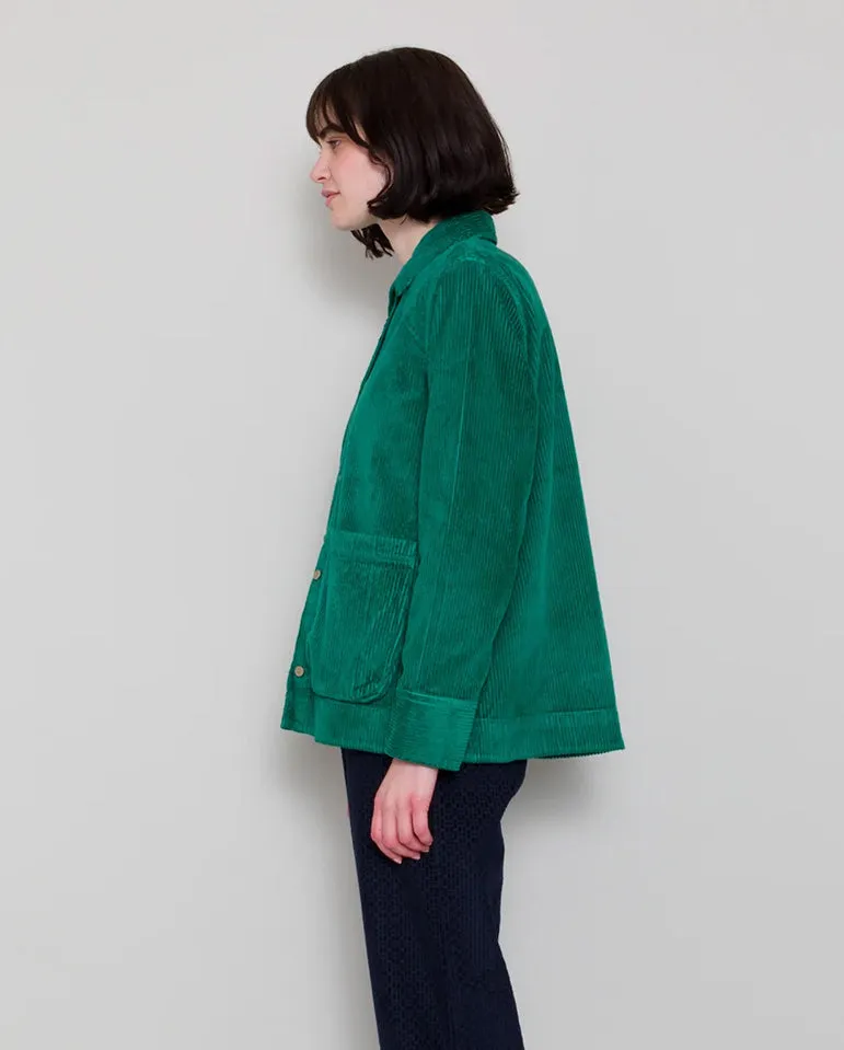 Cord Pleated Shirt Emerald