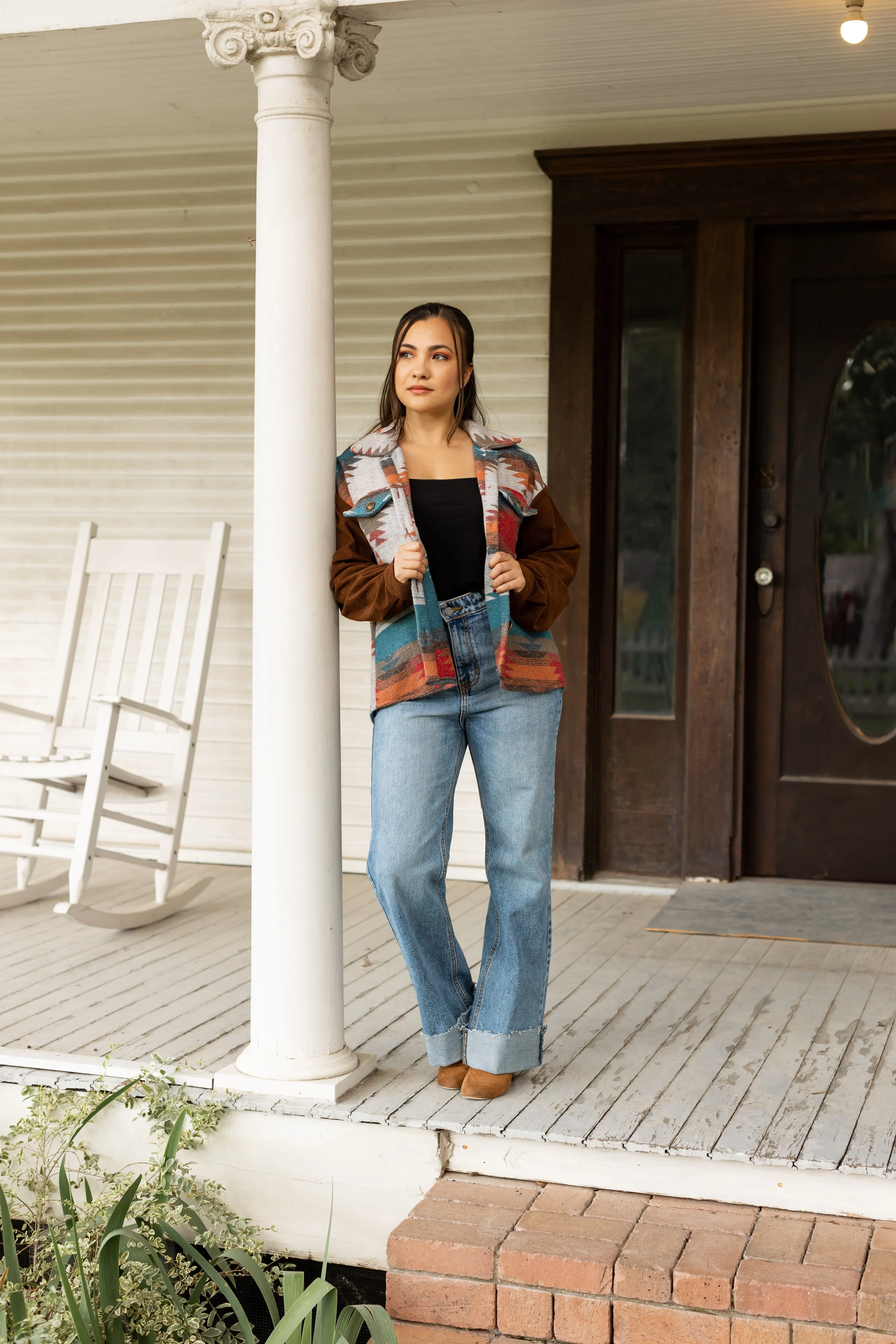 Corduroy Canyons Aztec Print Shacket