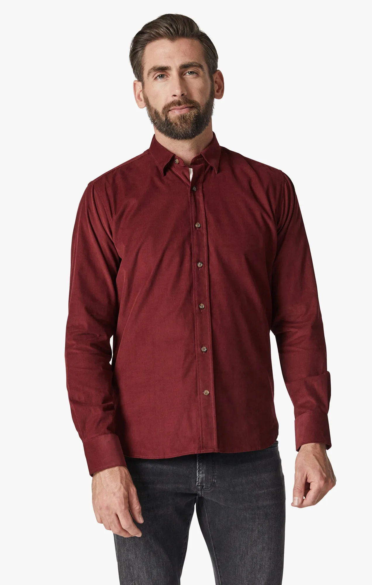 Corduroy Shirt In Bordeaux