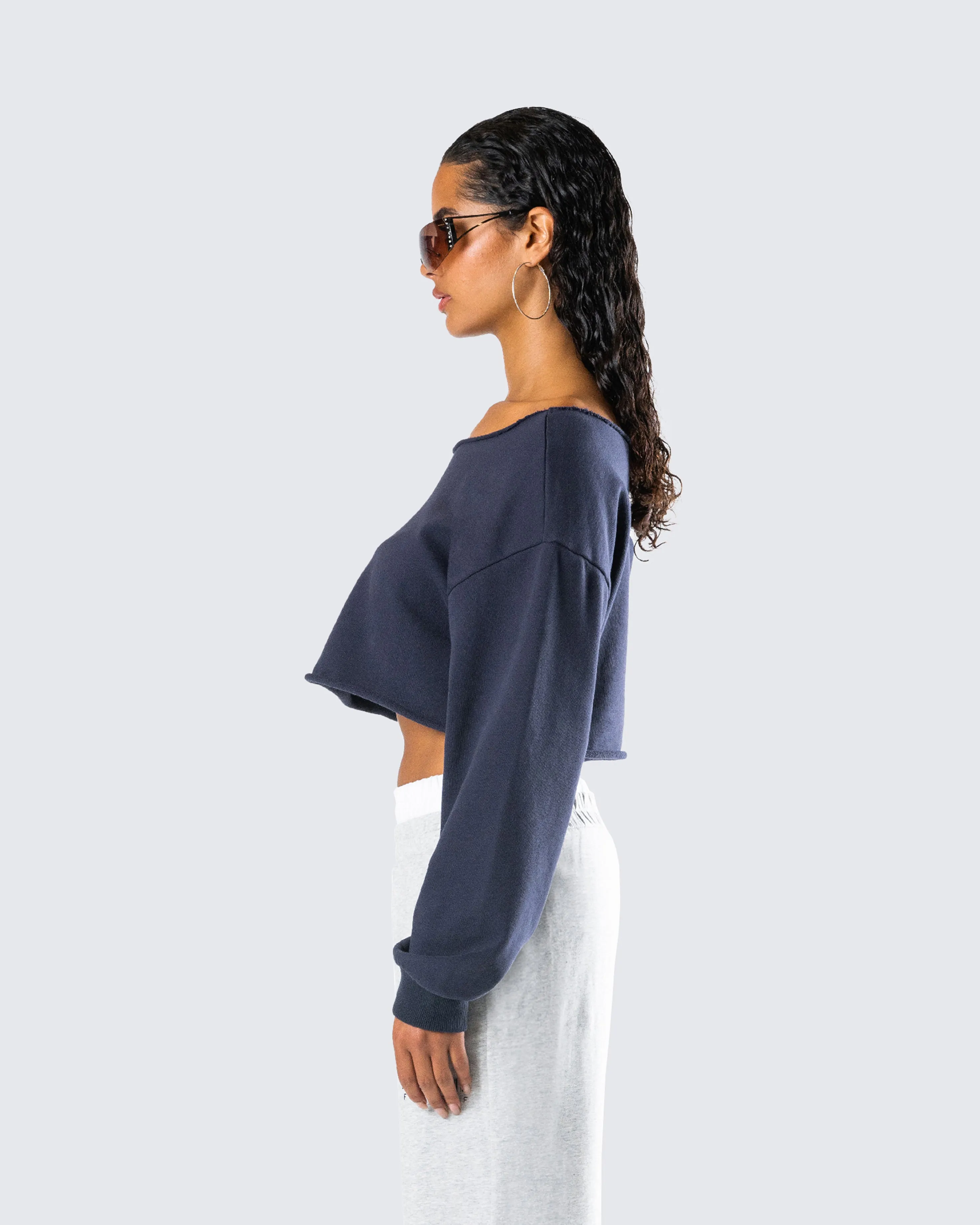 Cory Navy Long Sleeve Crop Top