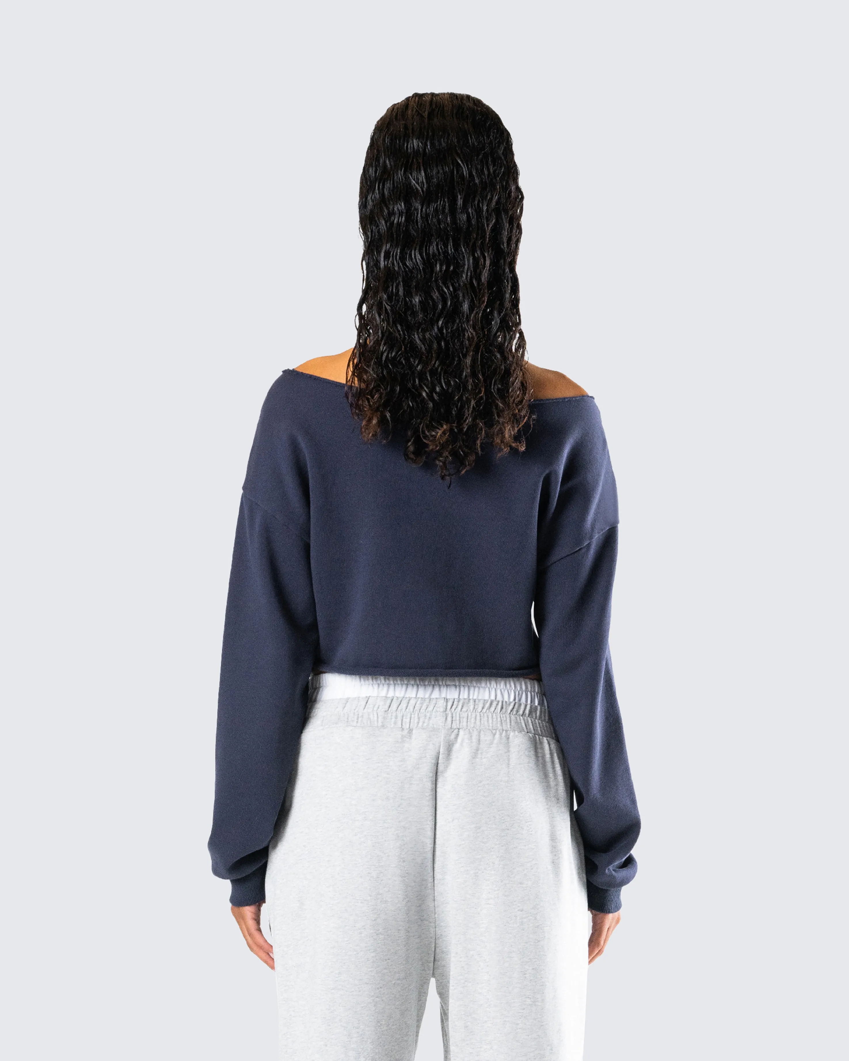 Cory Navy Long Sleeve Crop Top