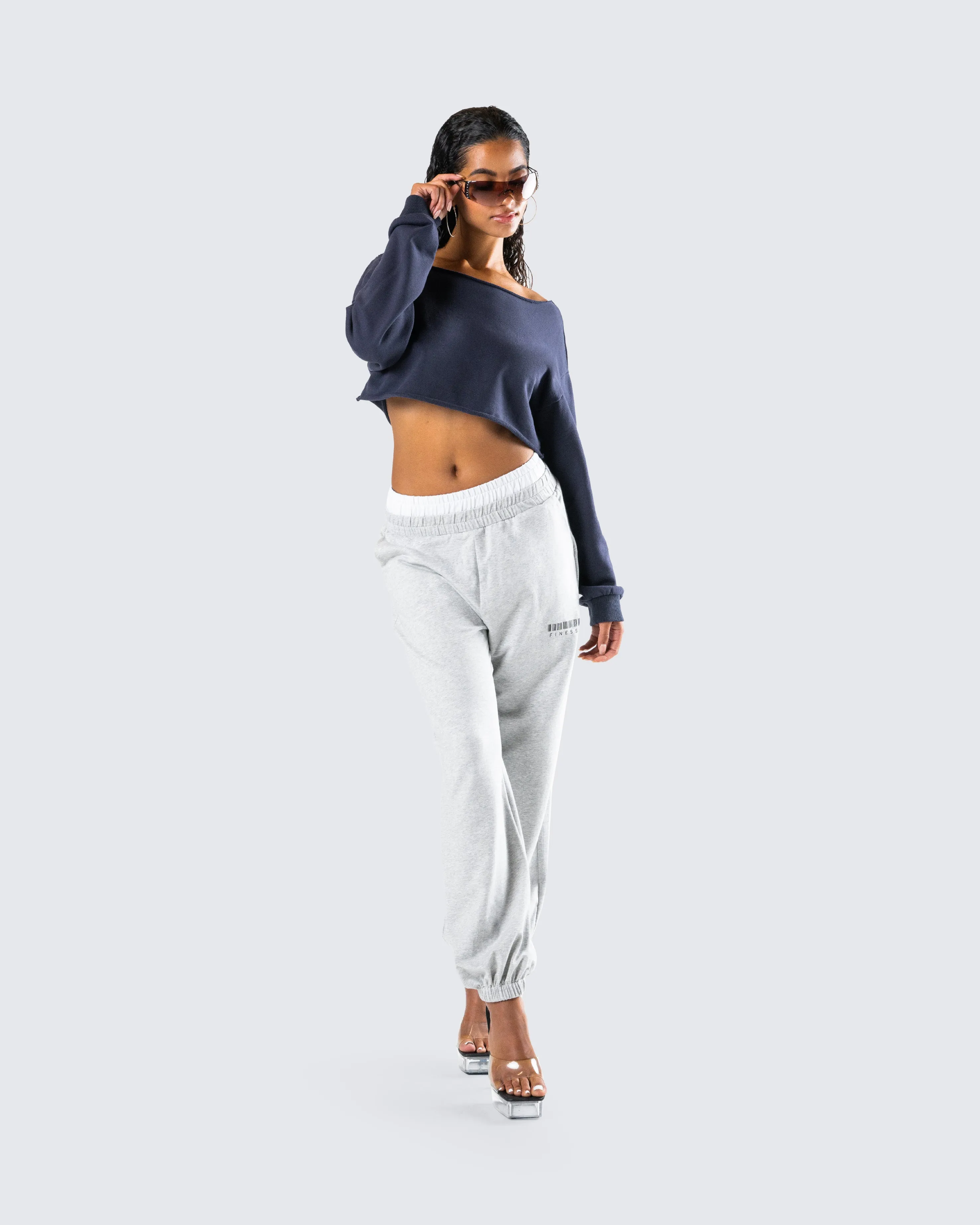 Cory Navy Long Sleeve Crop Top