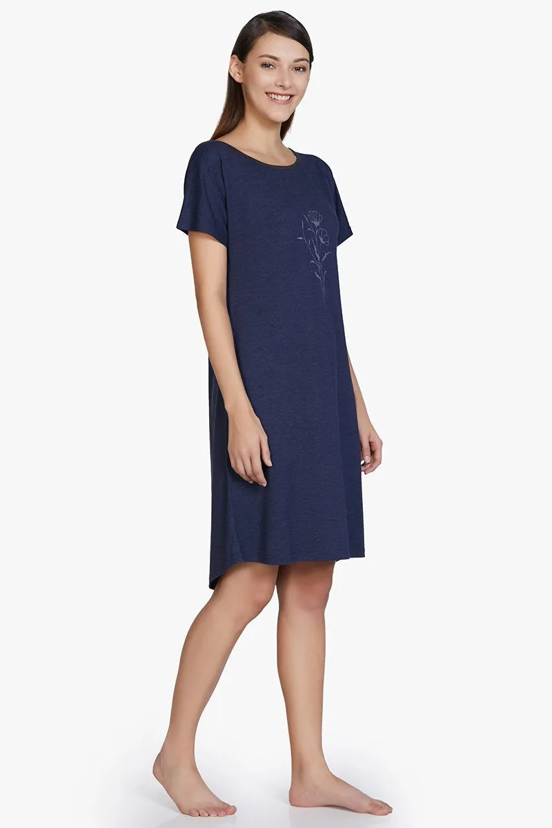 Cotton Blend Sleep Dress - Navy