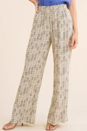 Cream Patterned Linen Pants