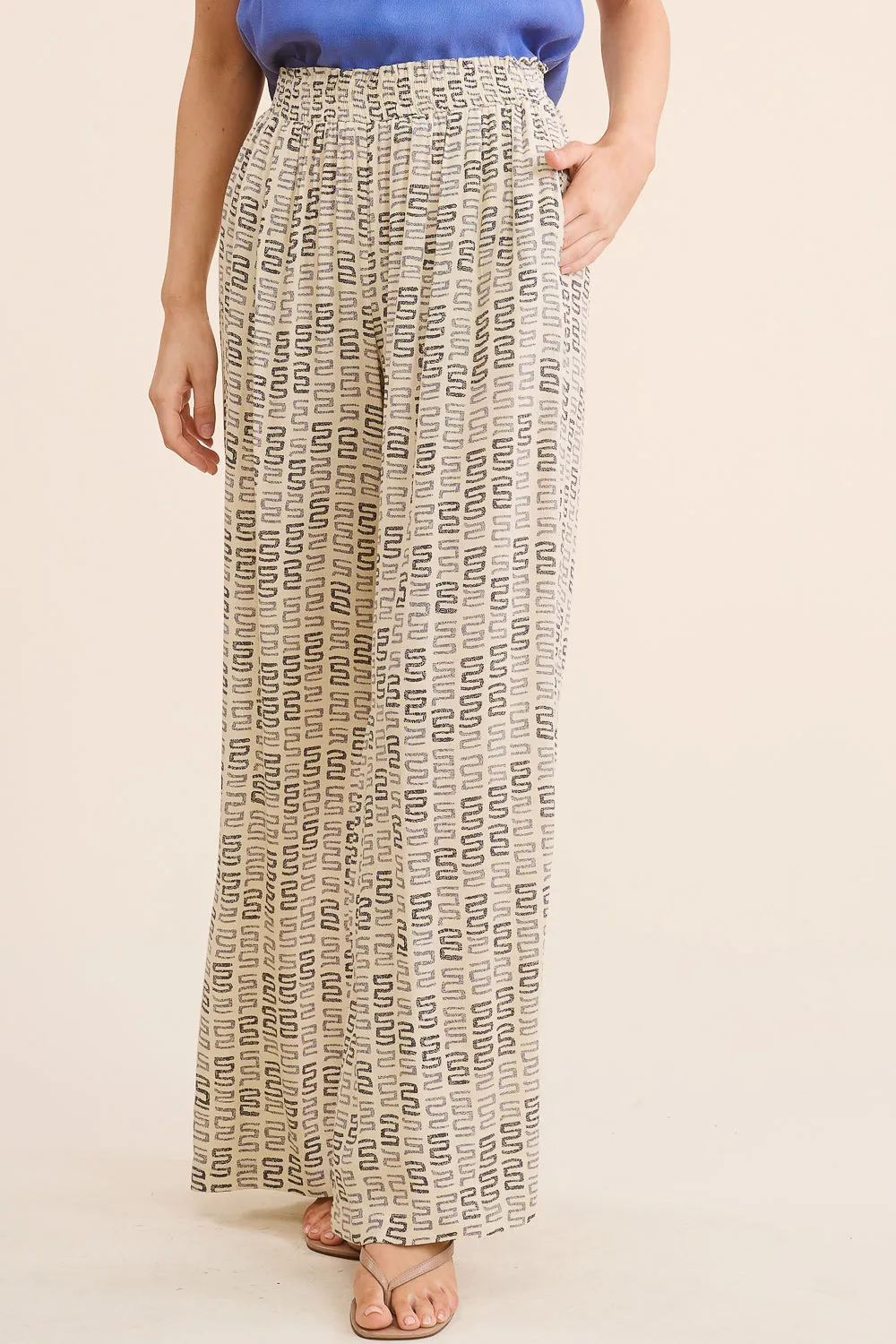 Cream Patterned Linen Pants