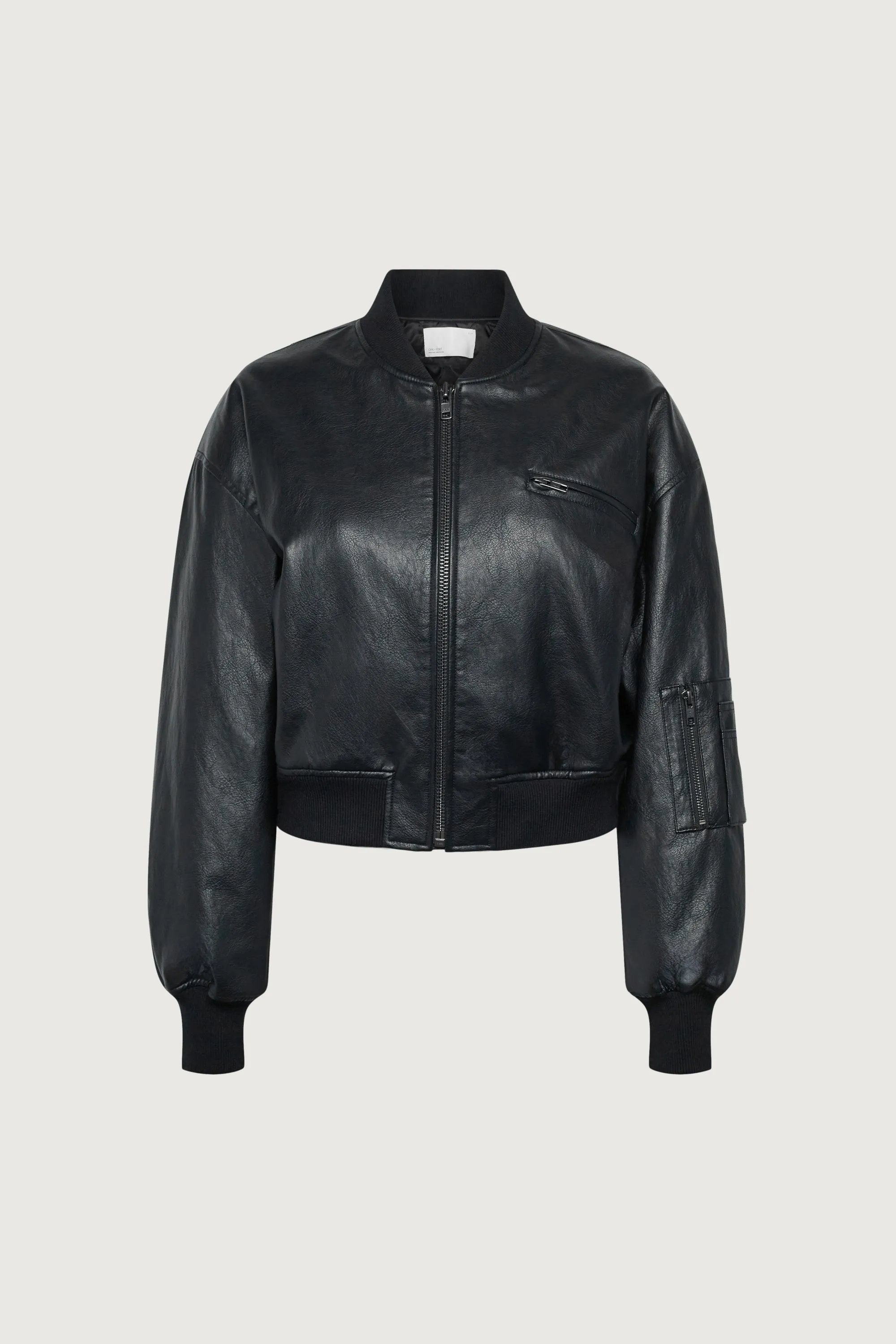 CROPPED VEGAN LEATHER BOMBER JACKET