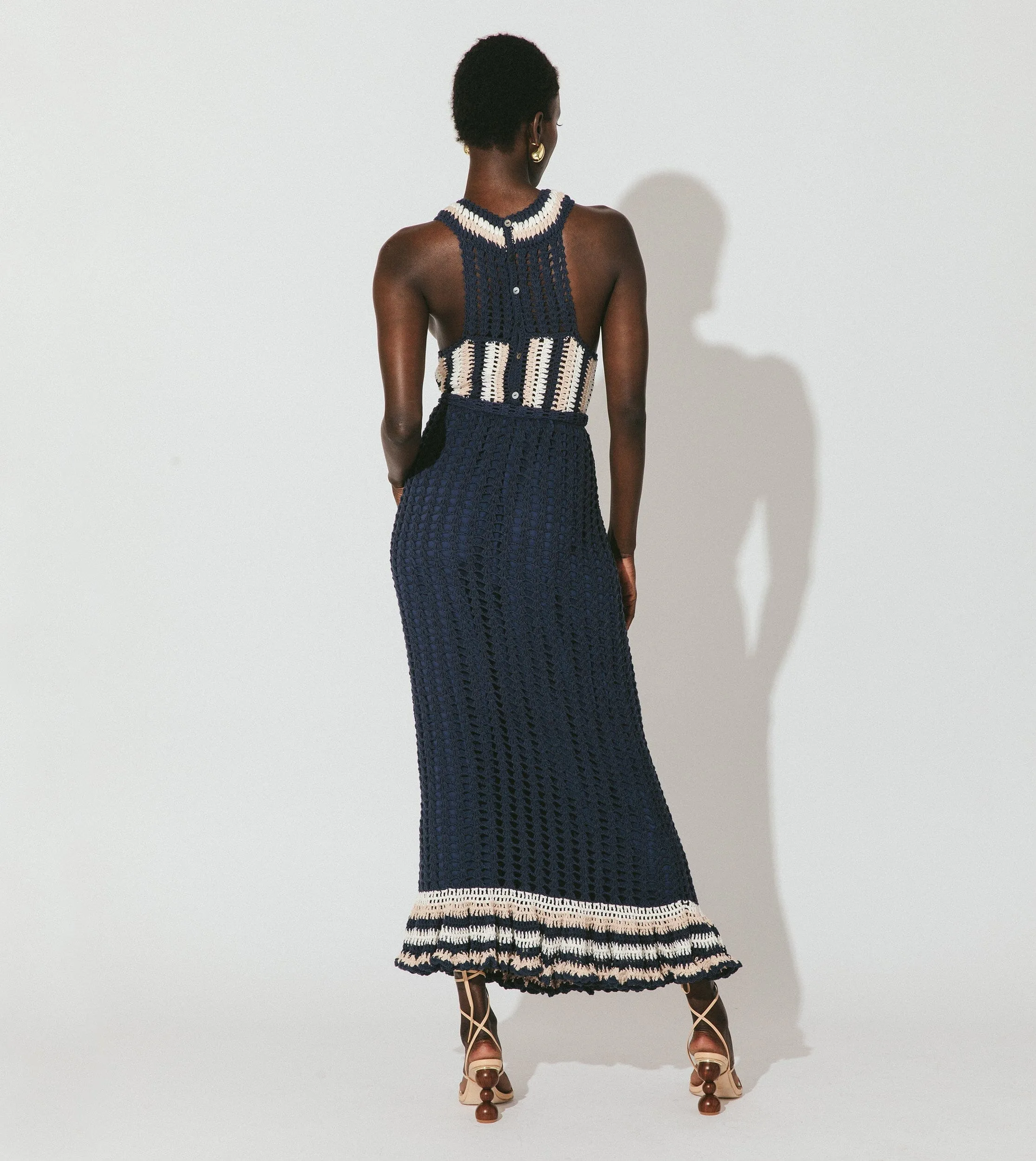 Drew Hand Crochet Midi Dress | Navy/Ivory