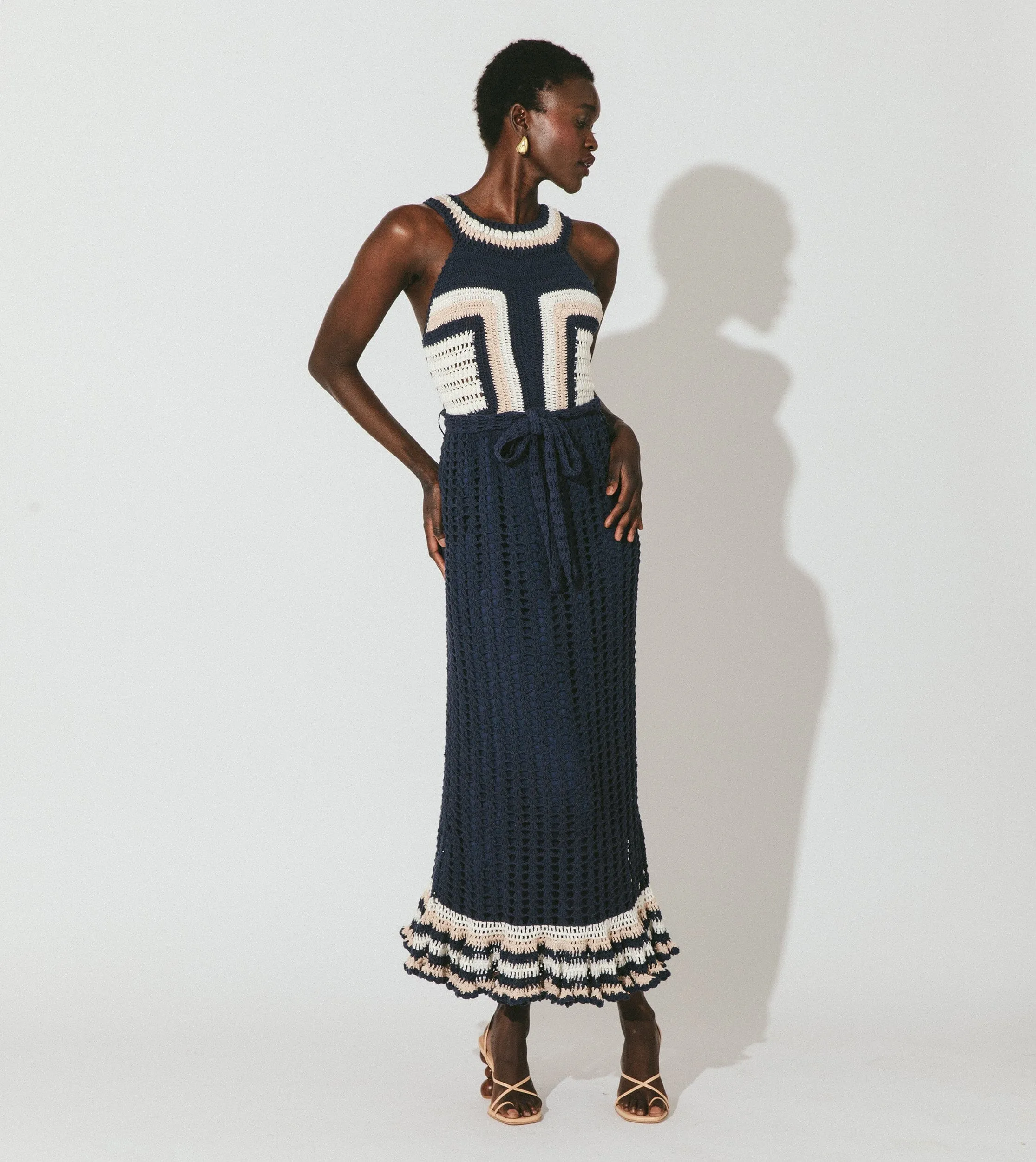 Drew Hand Crochet Midi Dress | Navy/Ivory