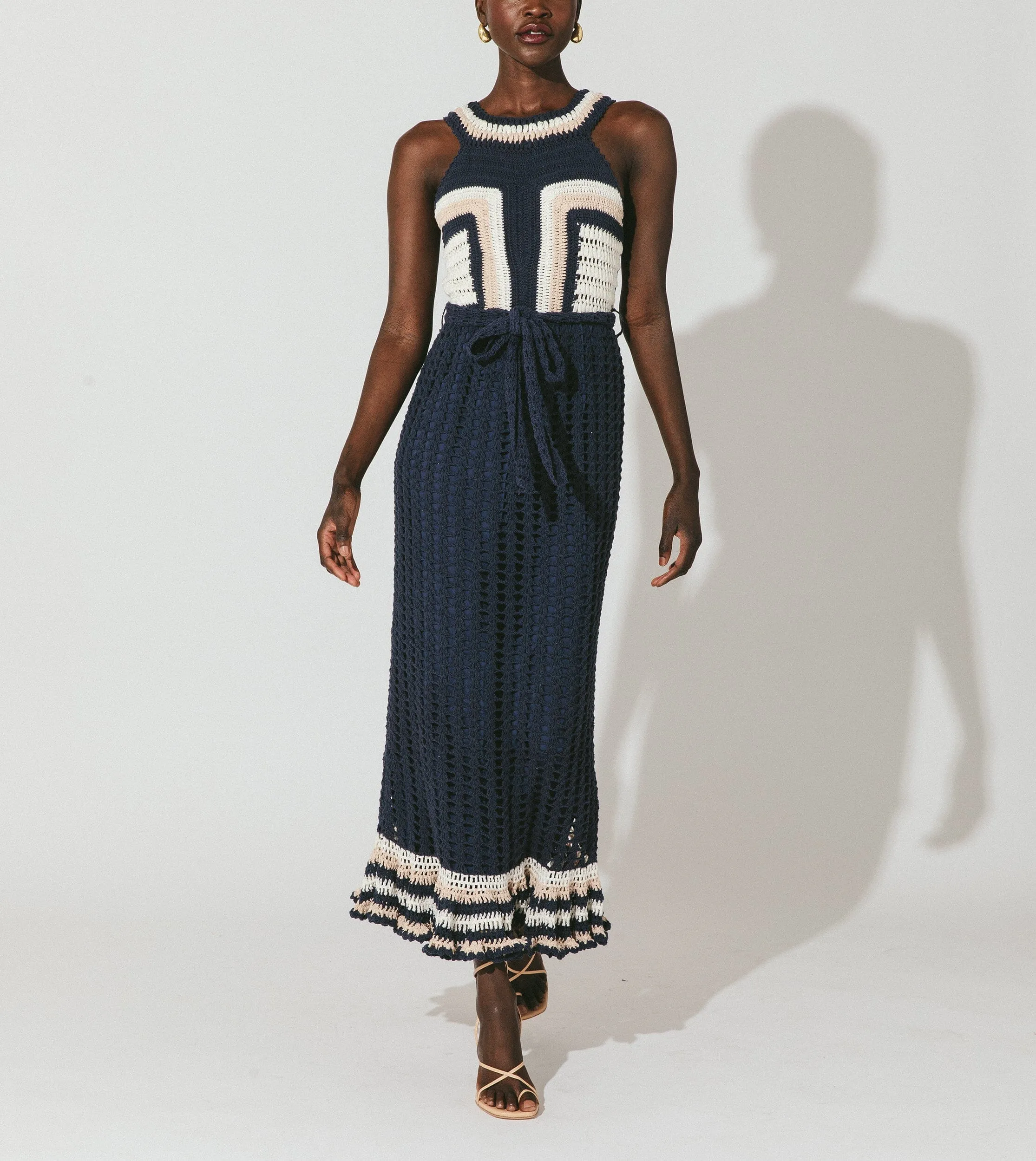 Drew Hand Crochet Midi Dress | Navy/Ivory