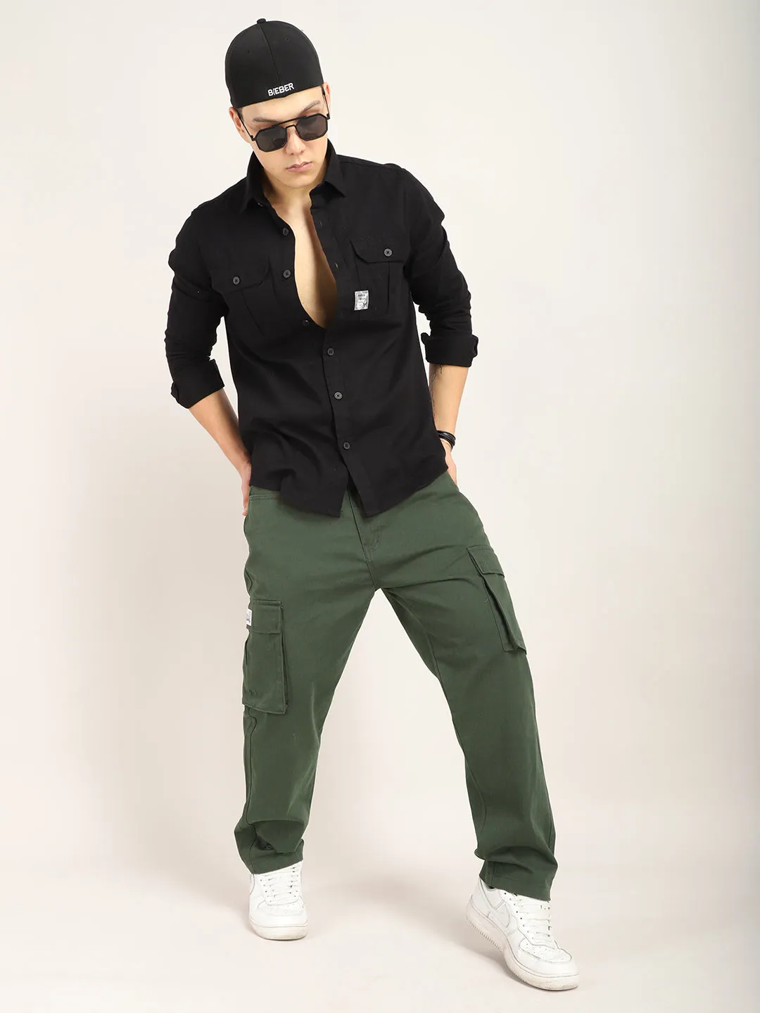 Drippy Green Cotton Twill Plus Size Cargo