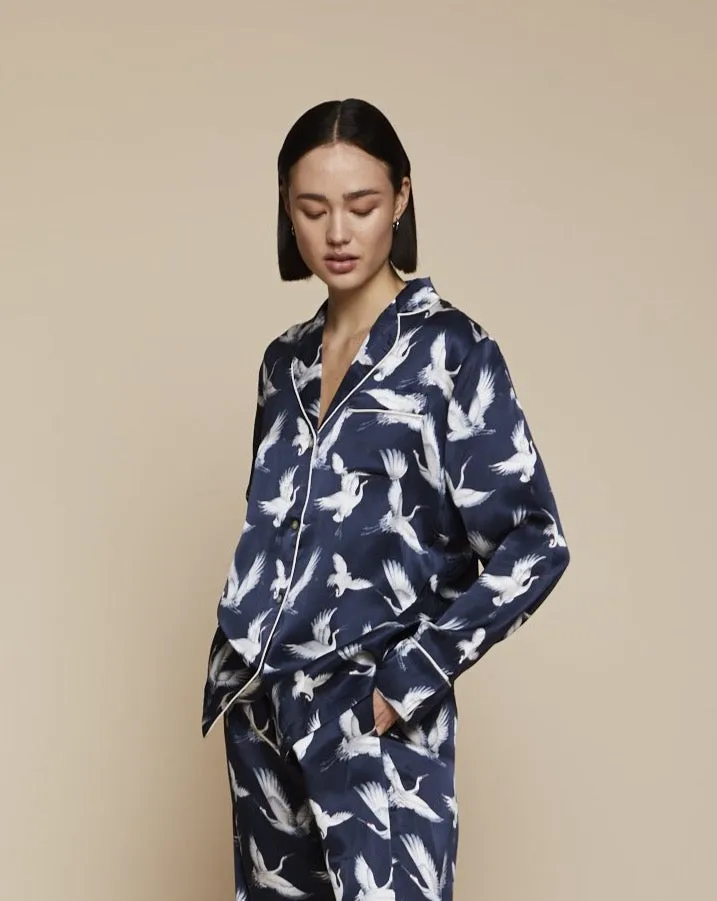 Elisabetha Silk Pyjama in Aves - Top