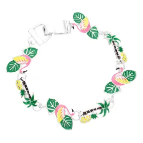 Enamel Flamingo Tropical Palm Tree Link Magnetic Bracelet