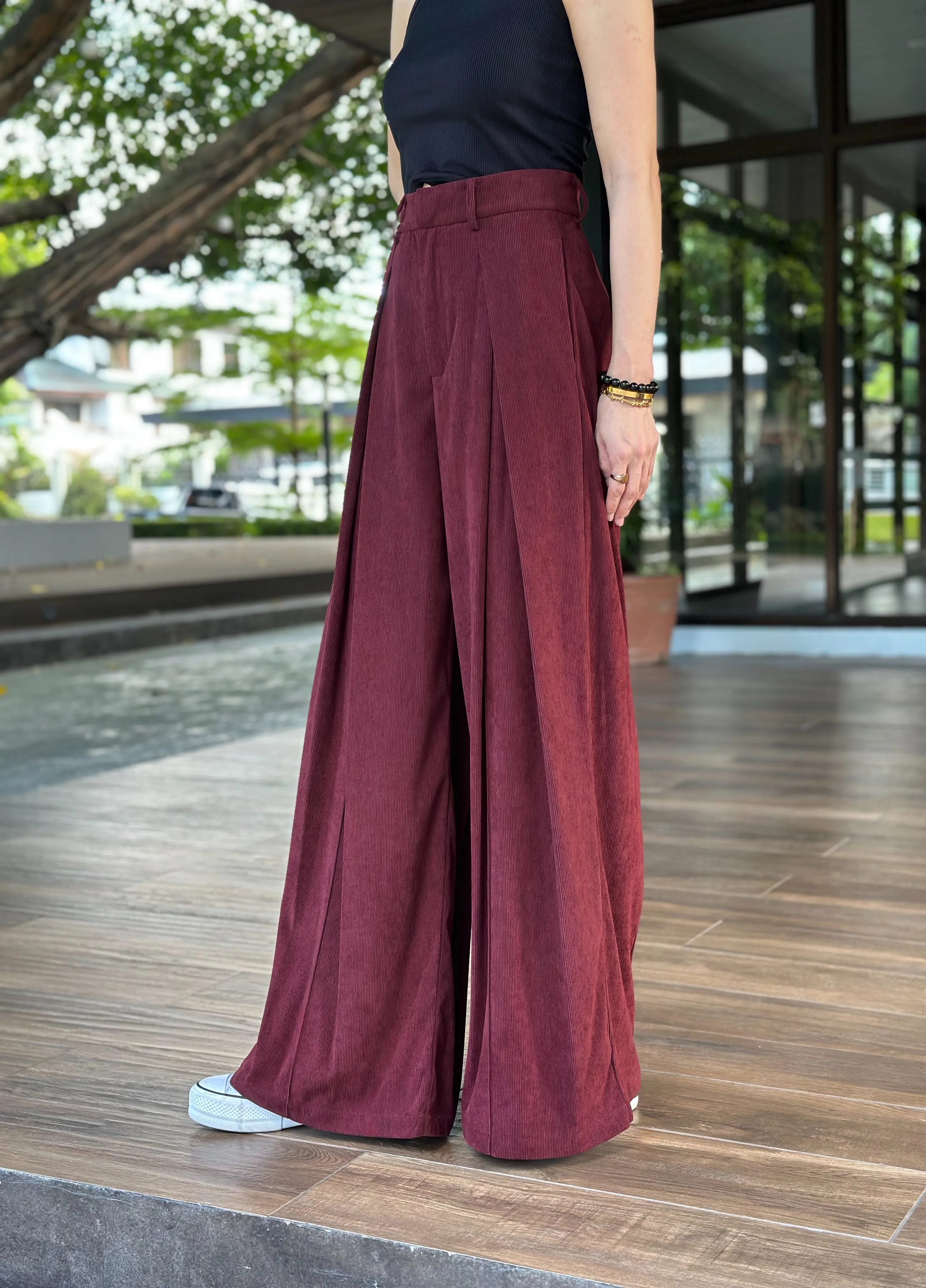 Esmeralda Super Wide Leg Corduroy Pants in Merlot