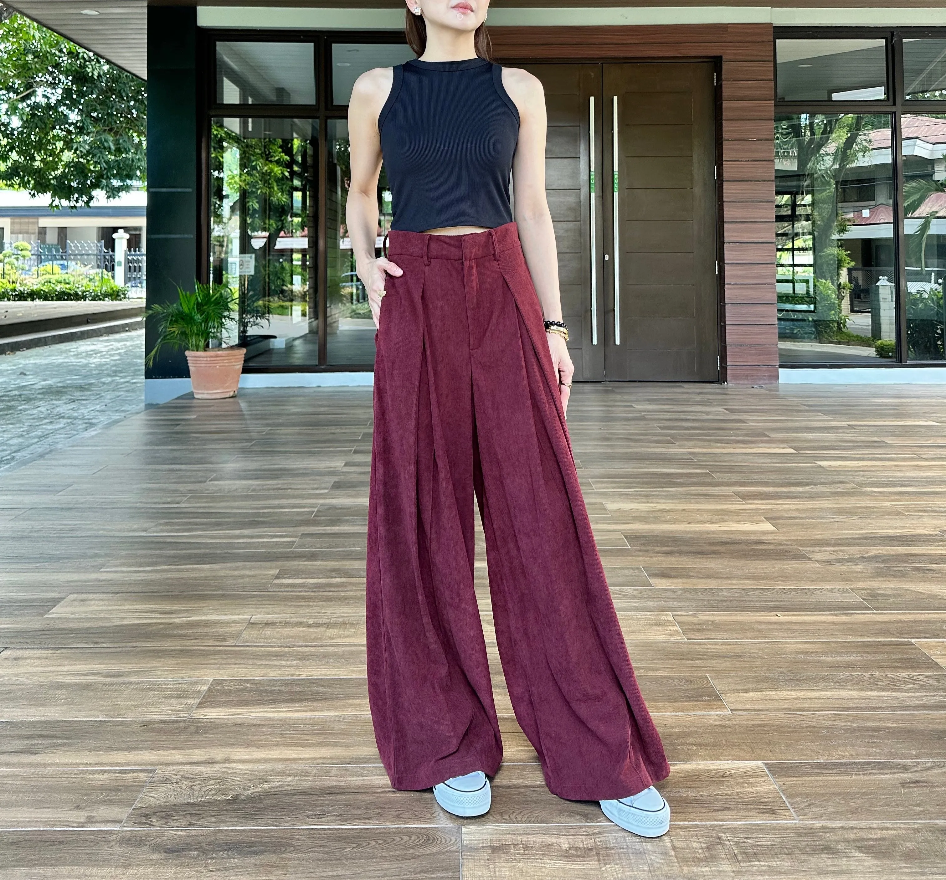 Esmeralda Super Wide Leg Corduroy Pants in Merlot