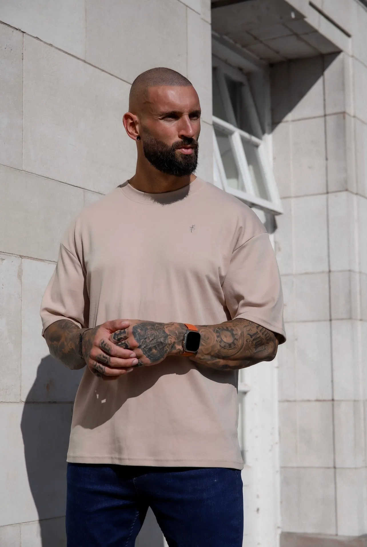 Father Sons Classic Beige Oversized Crew T Shirt - FSH867