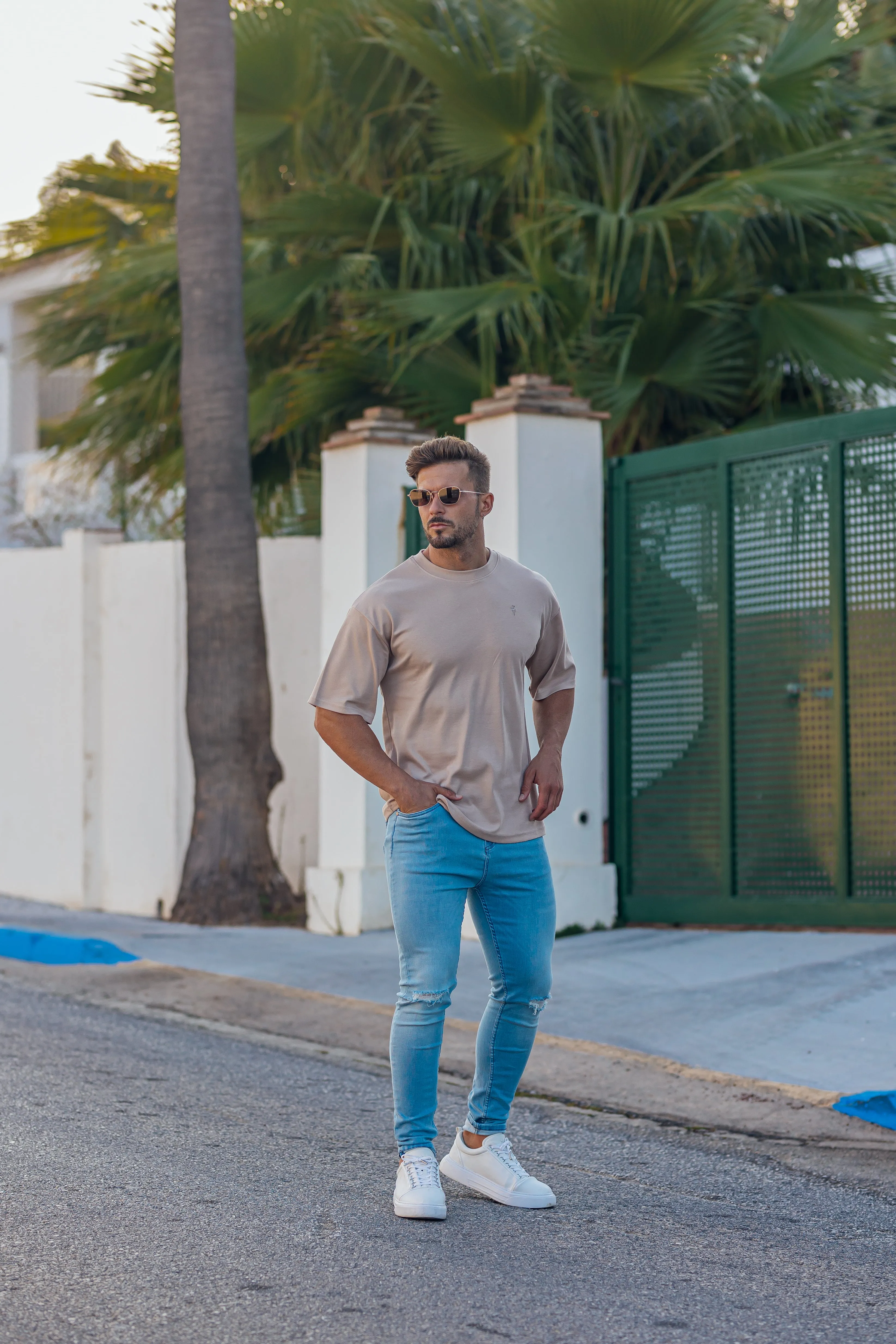 Father Sons Classic Beige Oversized Crew T Shirt - FSH867