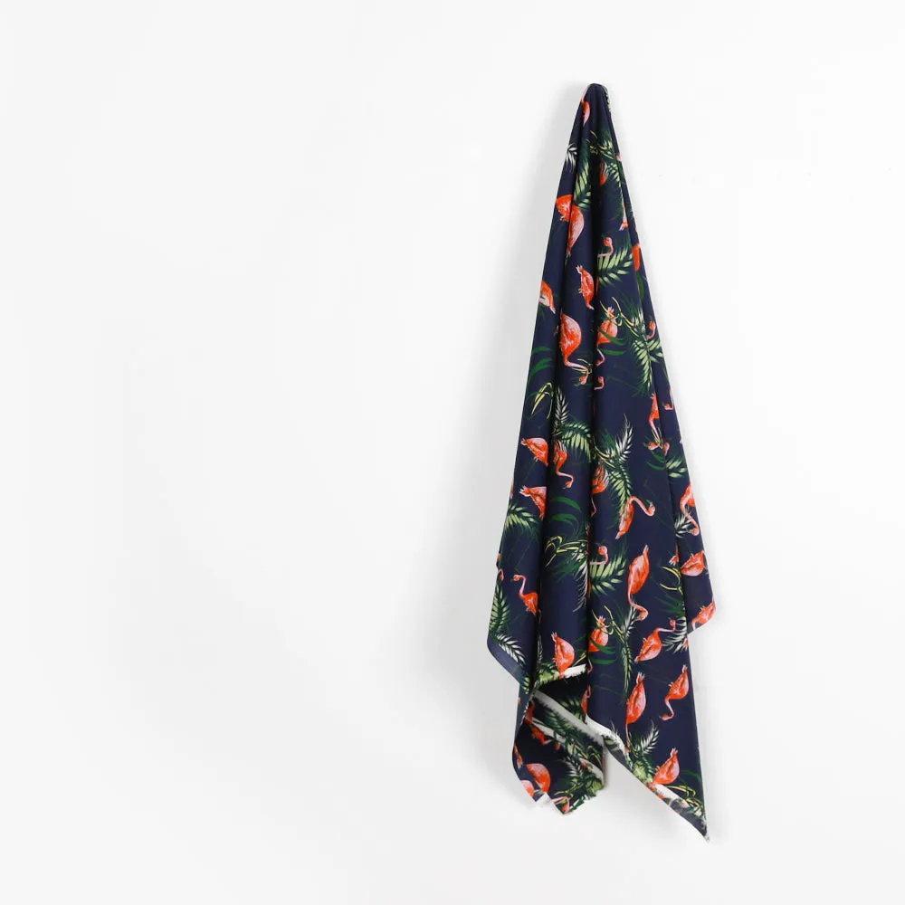 Flamingo Palm Cotton Shirting - Navy