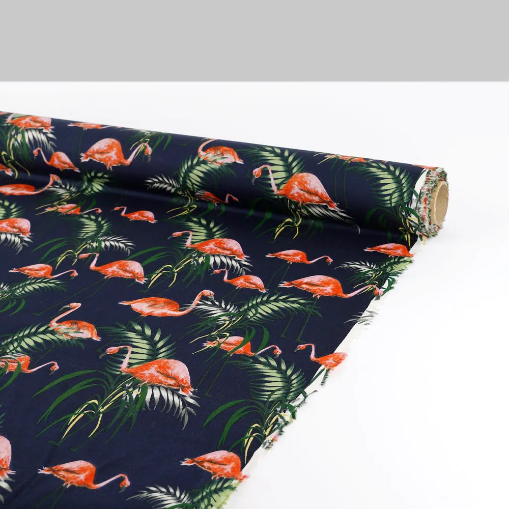 Flamingo Palm Cotton Shirting - Navy