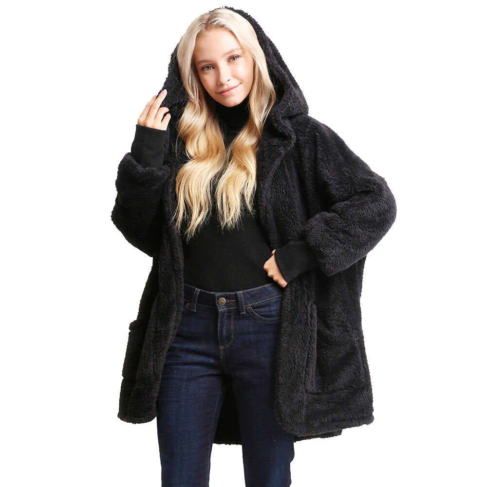 Front Pockets Oversized Solid Hoodie Jacket