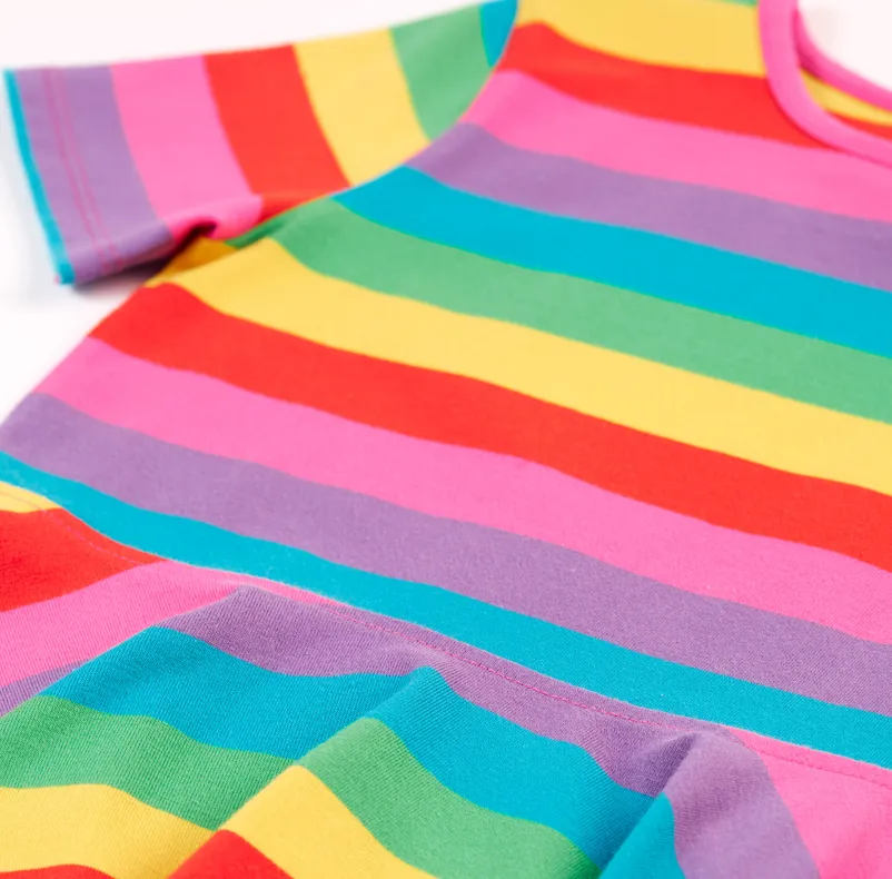 Frugi Little Sunshine Skater Dress - Foxglove Rainbow Stripe