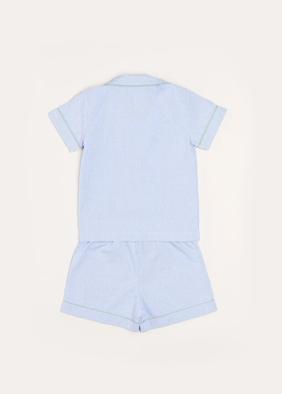 Gingham Contrast Piping Short Sleeve Pyjama Set in Blue (18mths-10yrs)