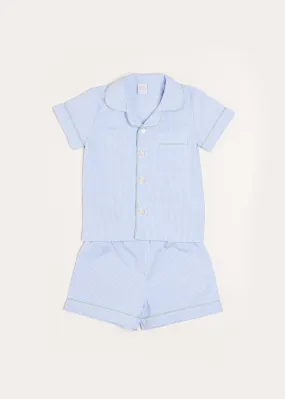 Gingham Contrast Piping Short Sleeve Pyjama Set in Blue (18mths-10yrs)