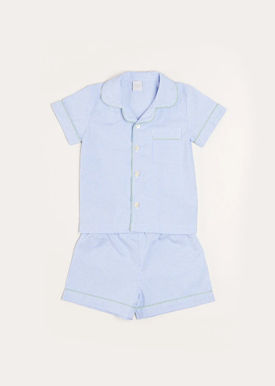 Gingham Contrast Piping Short Sleeve Pyjama Set in Blue (18mths-10yrs)