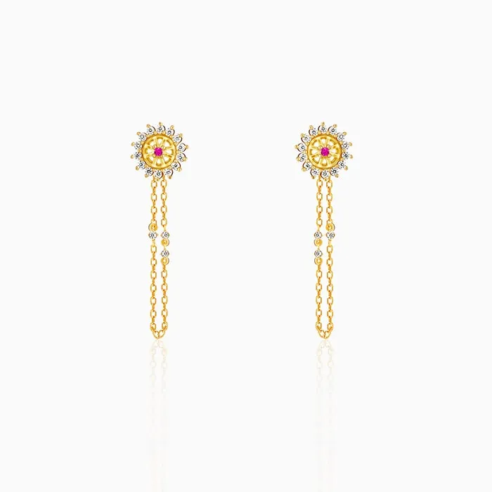 Golden Floral Chain Hanging Earrings