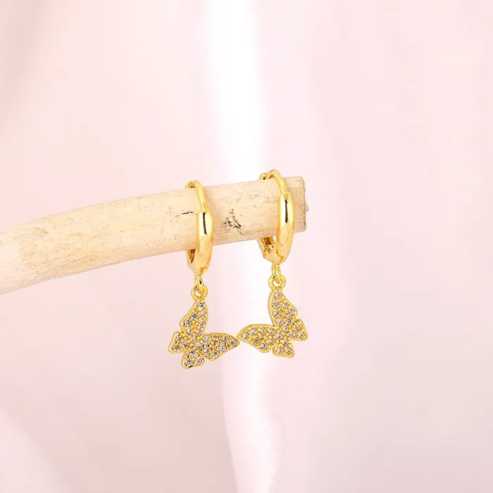 Golden Fluttering Butterfly Earrings