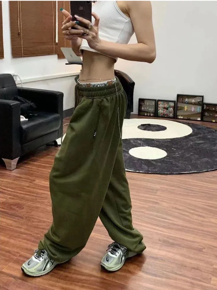 Green Baggy Sweatpants Women Kpop Korean Oversize 90s Streetwear Pant