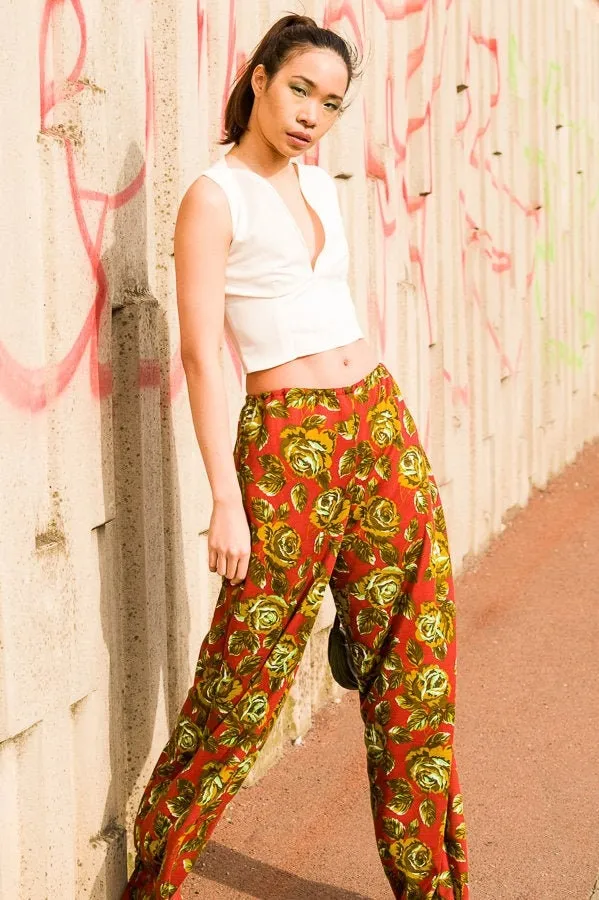 Green Terracotta Jersey Floral Wide Leg Trousers