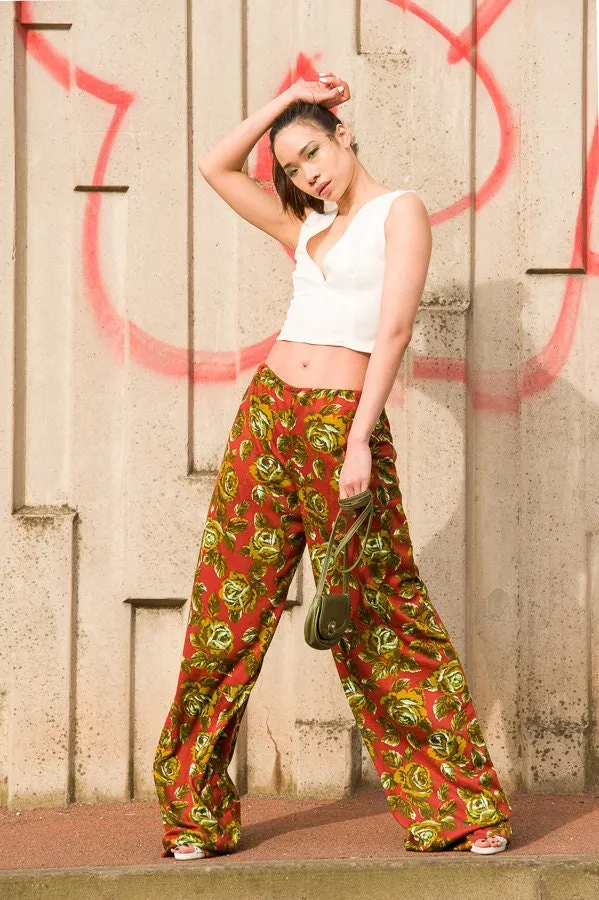 Green Terracotta Jersey Floral Wide Leg Trousers