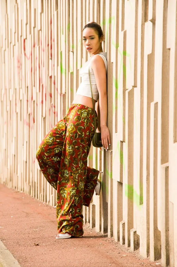 Green Terracotta Jersey Floral Wide Leg Trousers