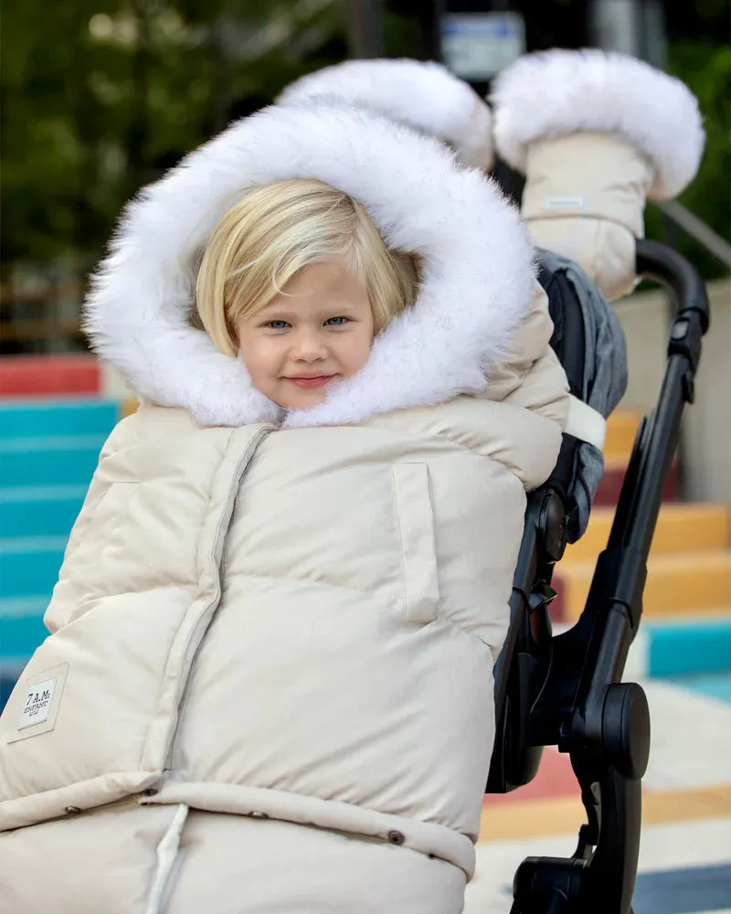 >7 A.M. Enfant Blanket 212 Evolution TUNDRA - Heather Beige - White Faux Fur (6M-4T)