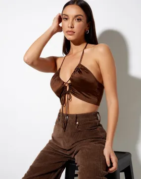 Halpi Crop Top in Satin Rich Brown