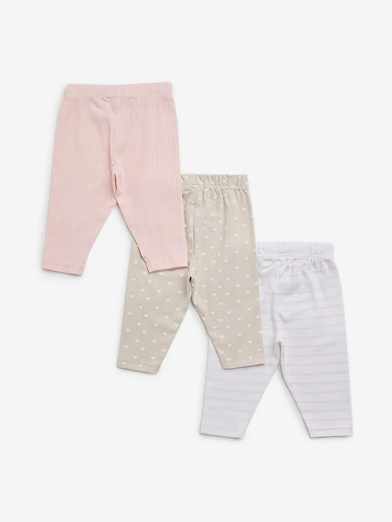 HOP Baby Pink Cotton Blend Pants - Pack of 3